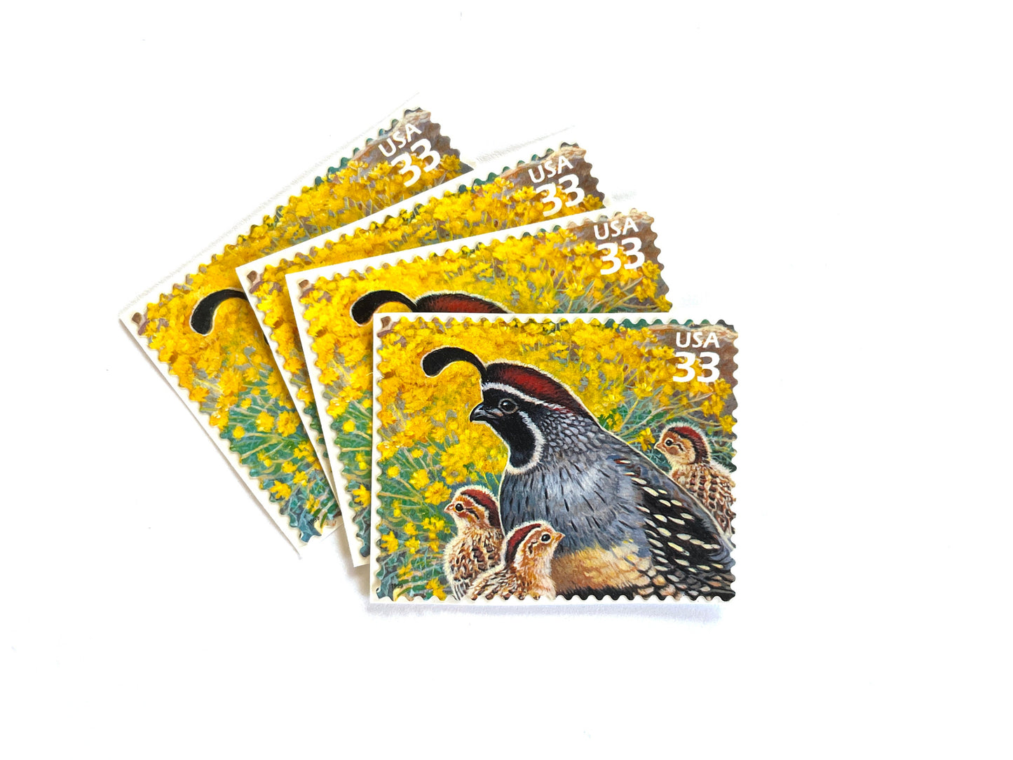 Sonoran Desert Gambel's Quail Stamps (Nature of America Series, Birds, Yellow, Desert) Vintage Unused USPS Postage 33c