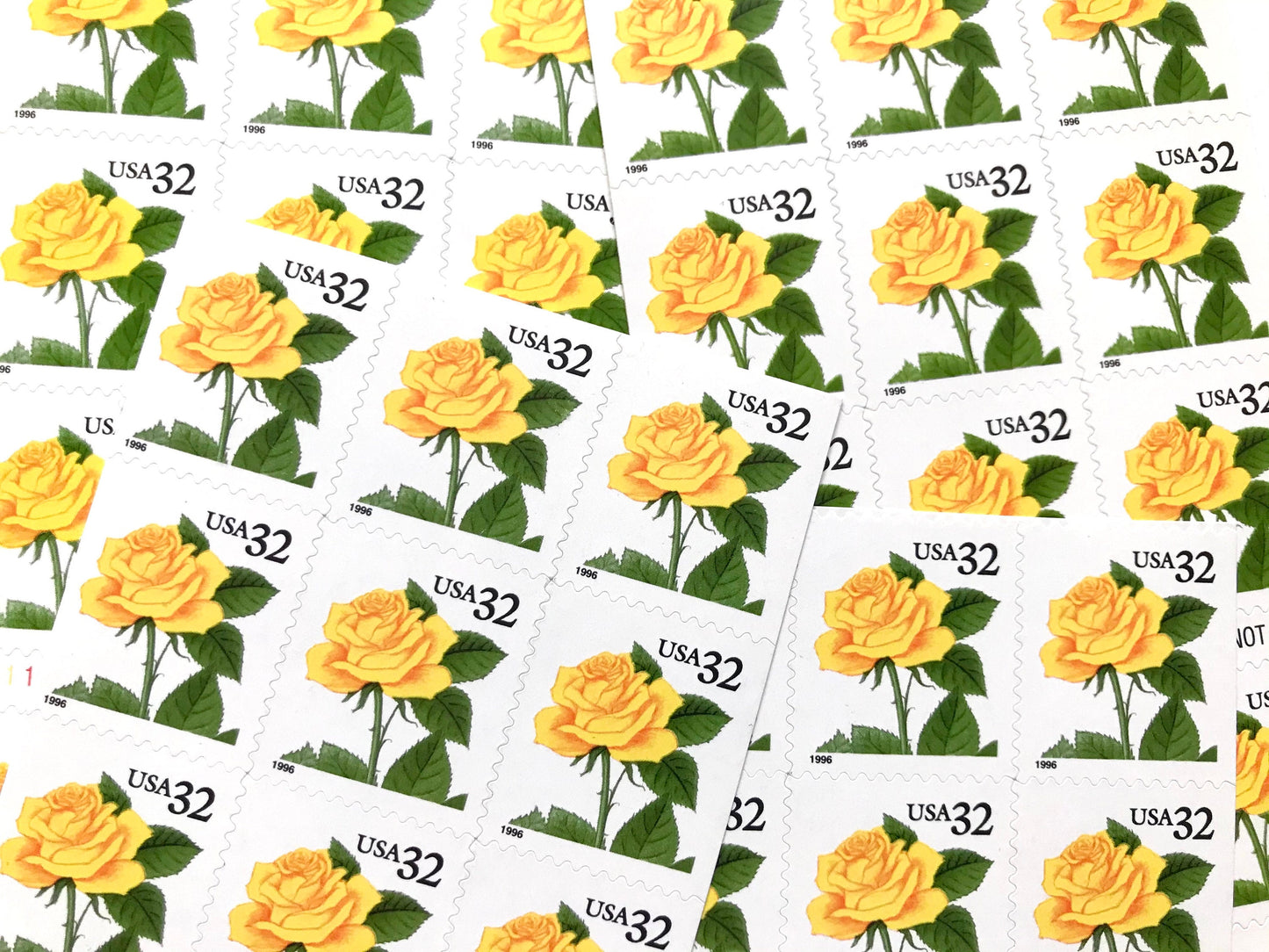 Yellow Rose Stamps (Flora & Fauna series, Love, Botanical, Roses, Flowers, Wedding, Yellow) Vintage Unused USPS Postage 32c