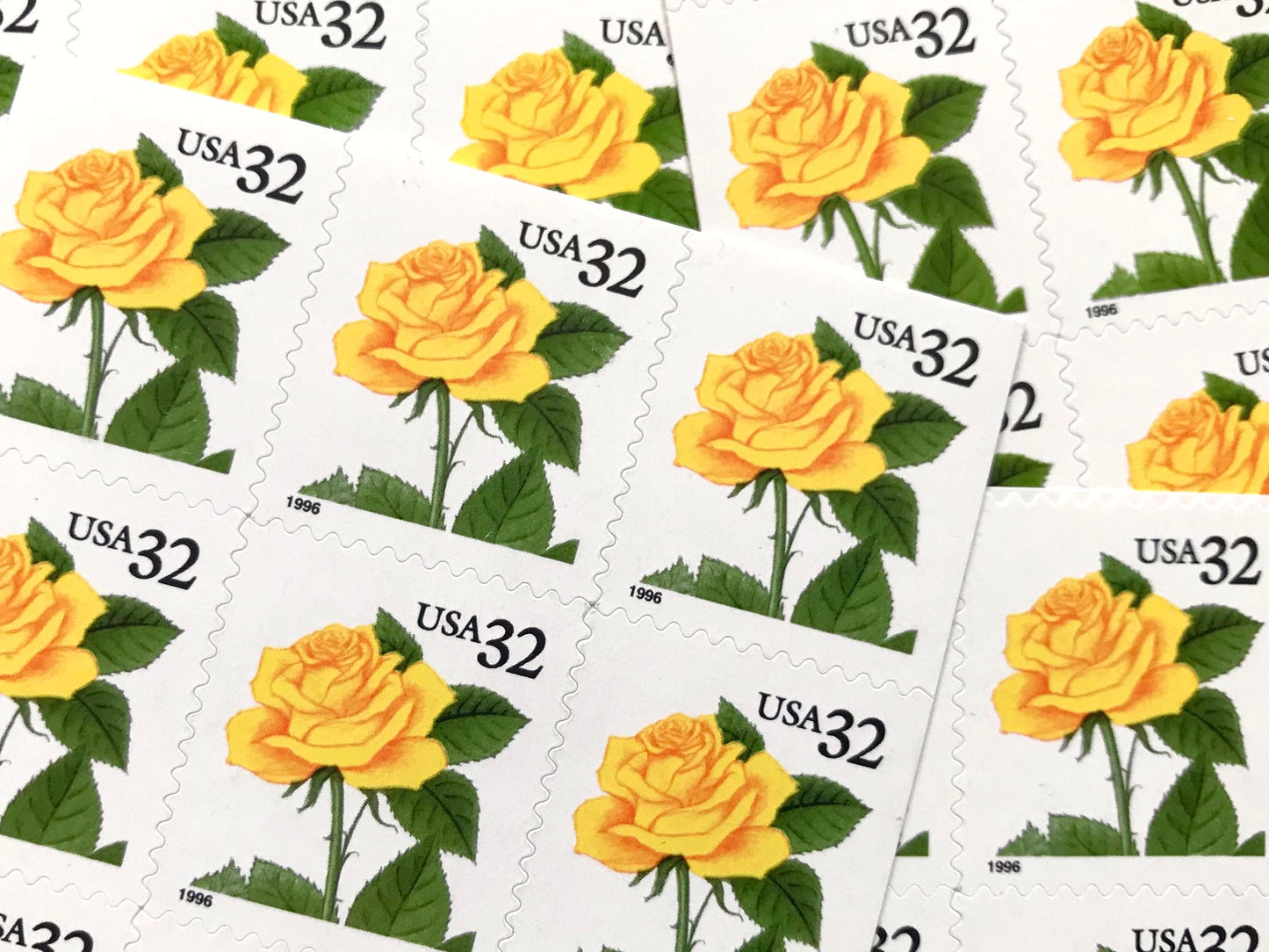 Yellow Rose Stamps (Flora & Fauna series, Love, Botanical, Roses, Flowers, Wedding, Yellow) Vintage Unused USPS Postage 32c