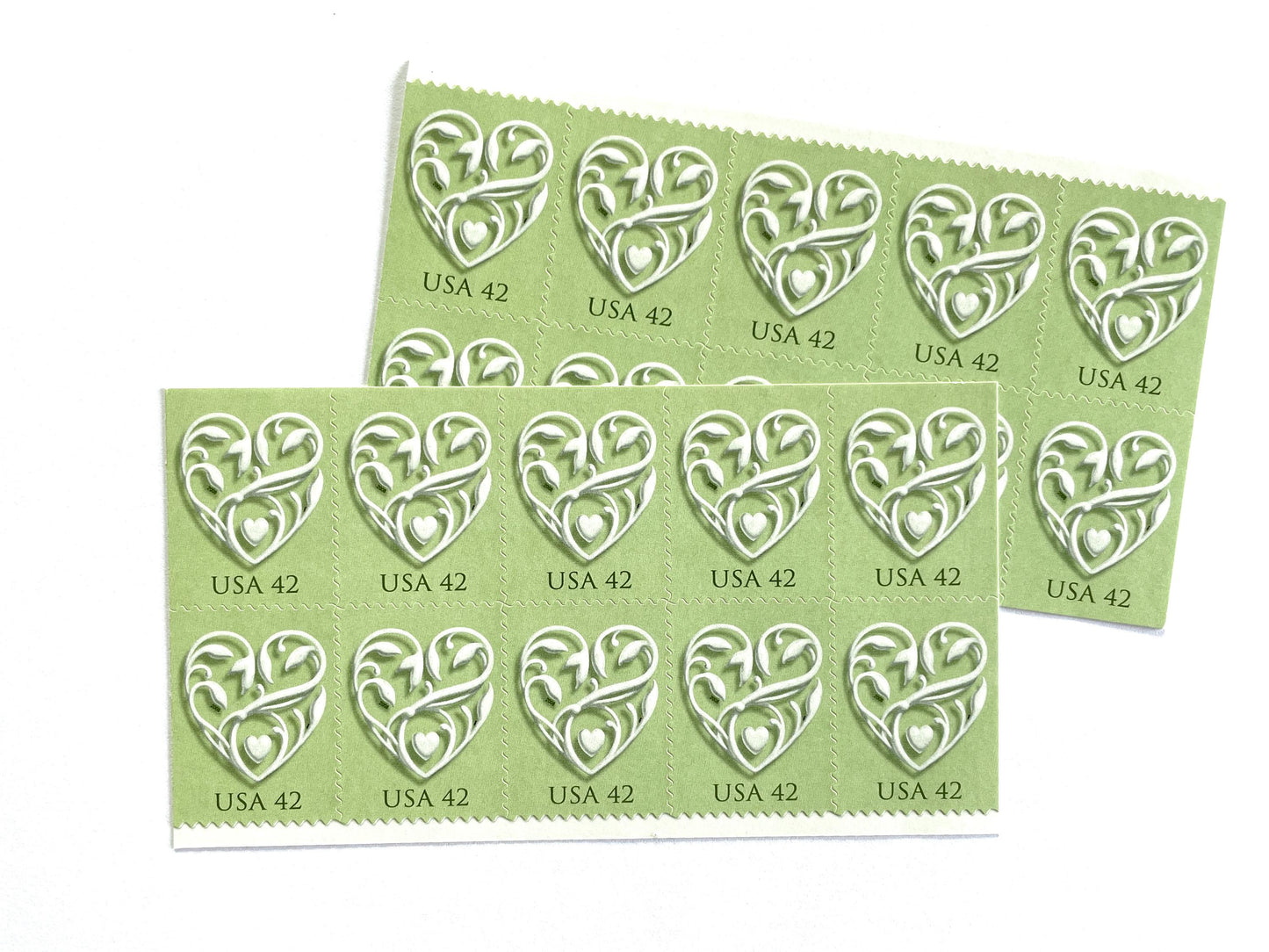 Green Wedding Hearts Stamps (Wedding Series, Love, Heart, Valentine's Day) Vintage Unused USPS Postage 42c