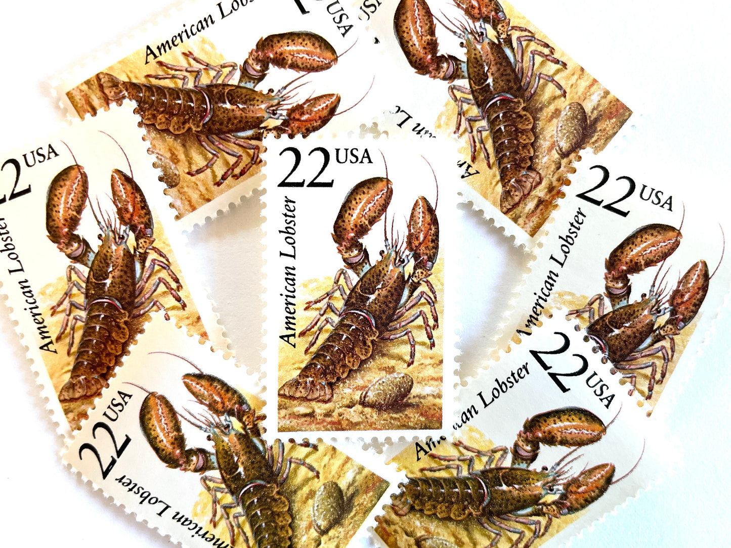 American Lobster Stamps (North American Wildlife Series, Marine Life, Multicolored) Vintage Unused USPS Postage 22c
