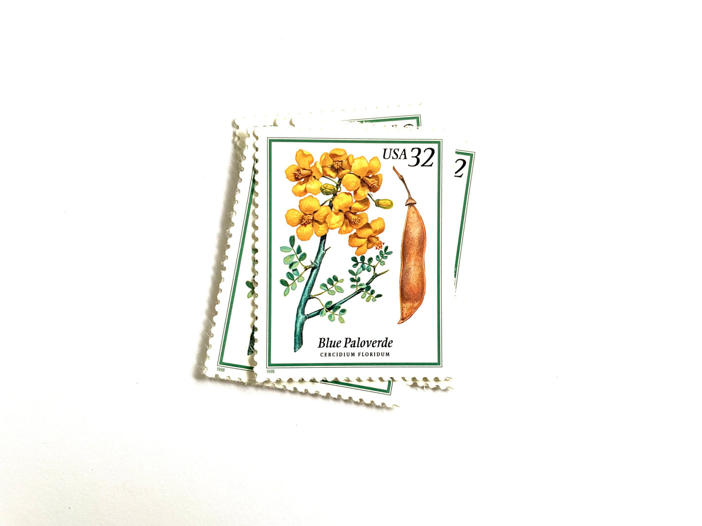Flowering Trees Blue Paloverde Stamps (Southwest Flora, Arizona State Tree, Yellow Flower) Vintage Unused USPS Postage 32c