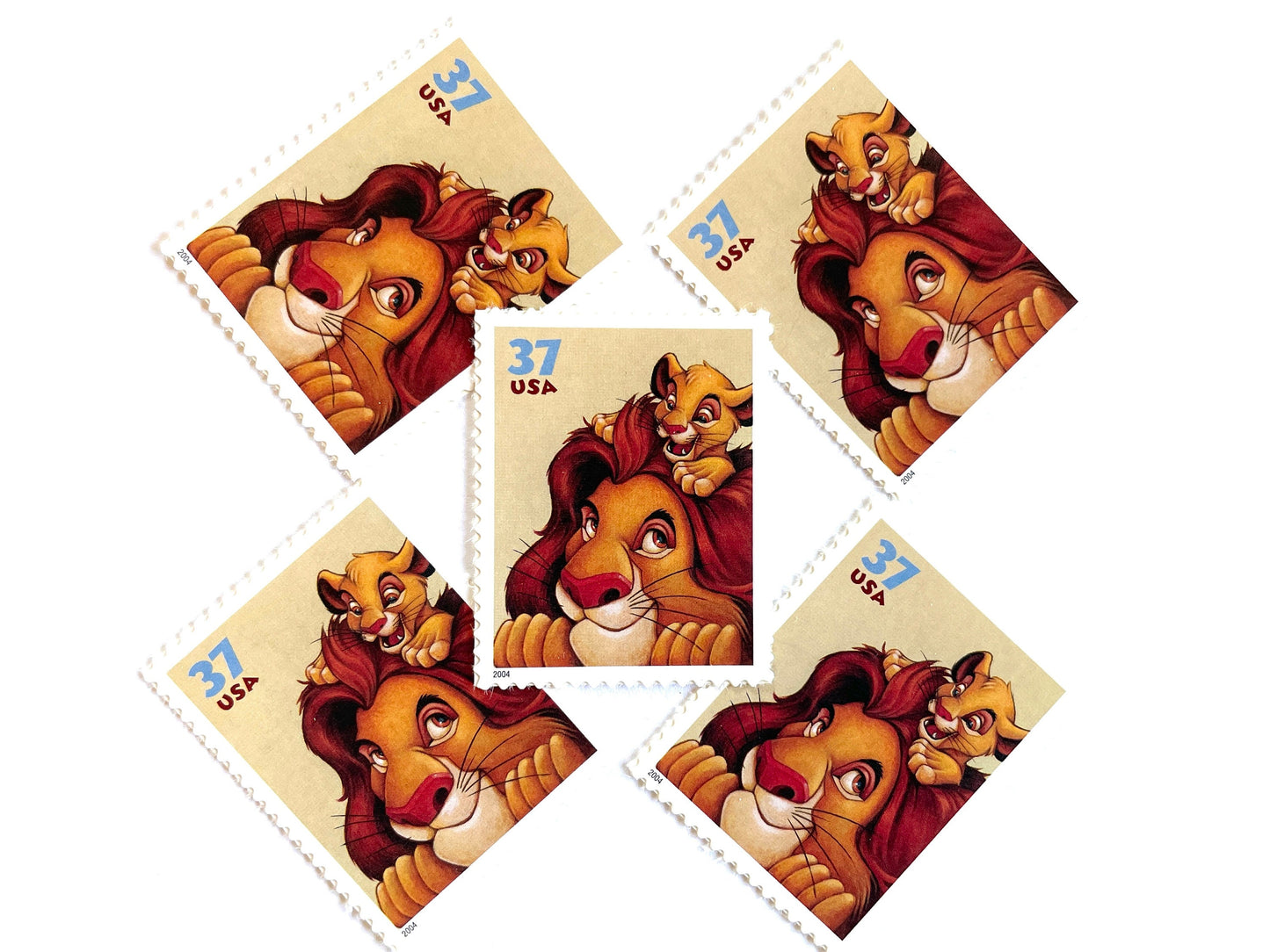 The Lion King Mufasa and Simba Stamps (Art of Disney Friendship Series, Disney Characters) Vintage Unused USPS Postage 37c