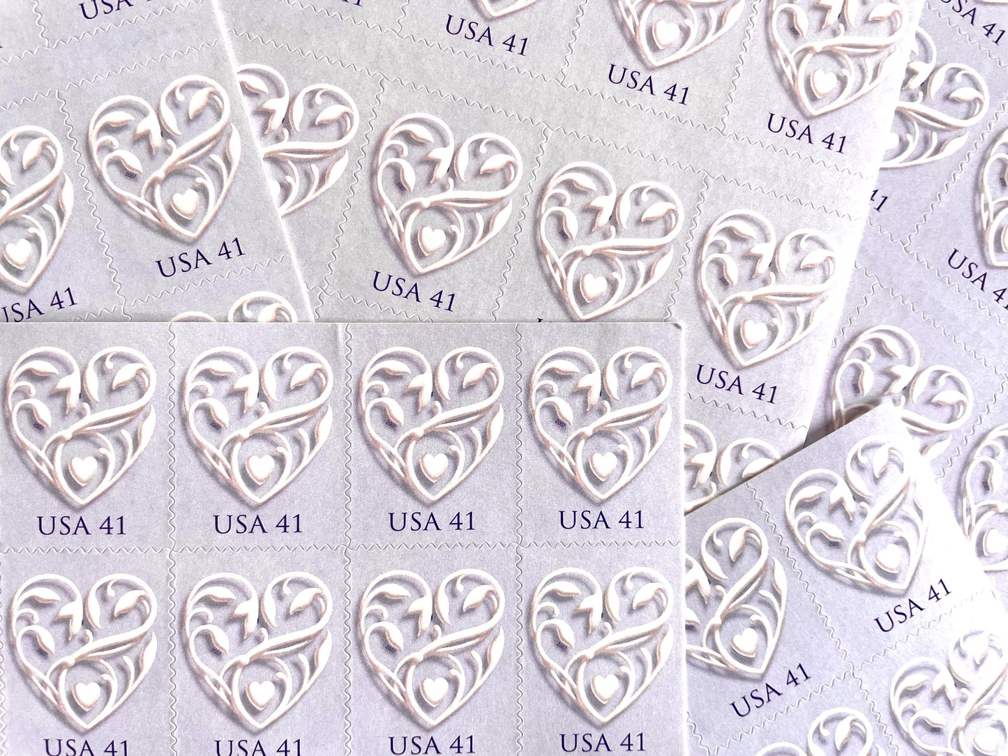 Purple Wedding Hearts Stamps (Wedding Series, Love, Heart, Valentine's Day, Lavender) Vintage Unused USPS Postage 41c