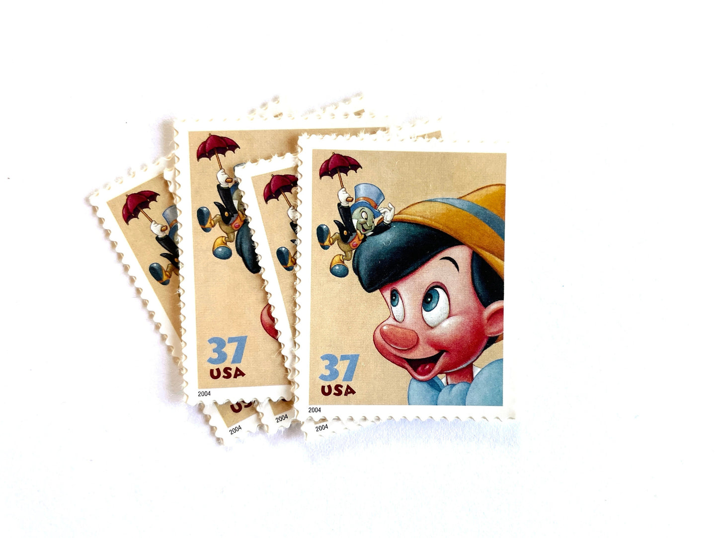 Pinocchio and Jiminy Cricket Stamps (Art of Disney Friendship Series, Disney Characters) Vintage Unused USPS Postage 37c
