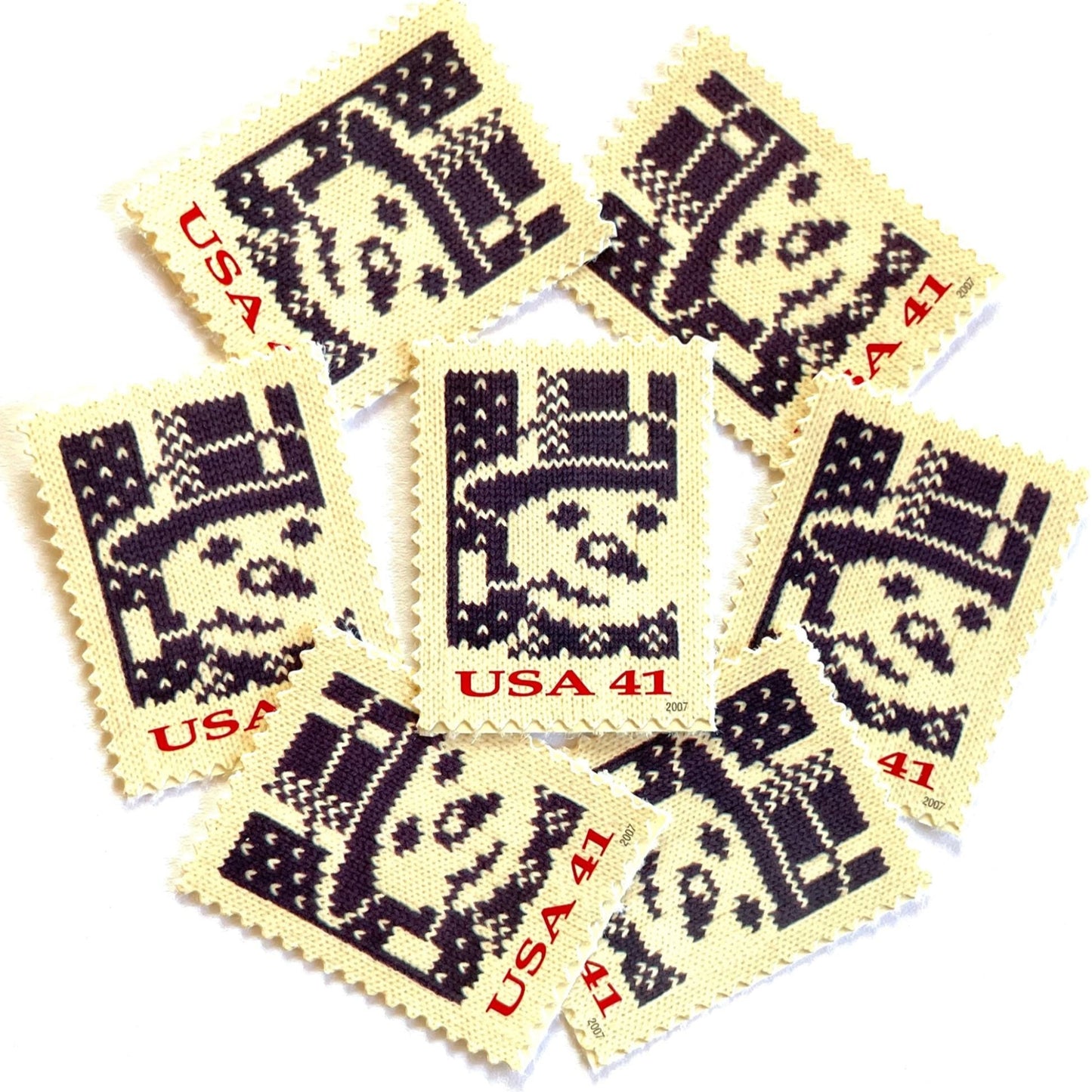 Image of 41-cent Contemporary Christmas Holiday Knits Snowman USPS postage stamp featuring a blue snowman on white background. Scott #4209. Themes: Christmas, Hanukkah, Holidays, Winter, Snow, Snowman, Frosty the Snowman, Blue Stamp.