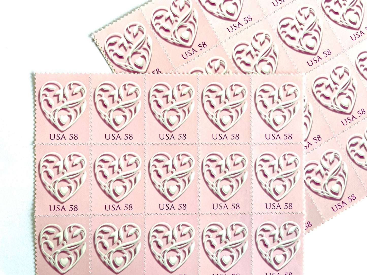 Pink Wedding Hearts Stamps (Wedding Series, Love, Heart, Valentine's Day) Vintage Unused USPS Postage 58c