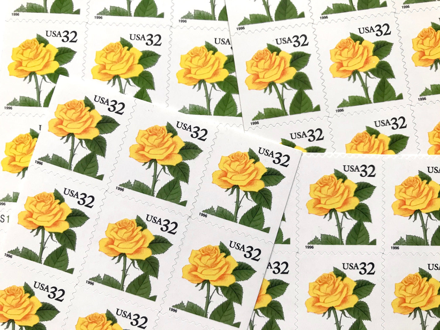 Yellow Rose Stamps (Flora & Fauna series, Love, Botanical, Roses, Flowers, Wedding, Yellow) Vintage Unused USPS Postage 32c
