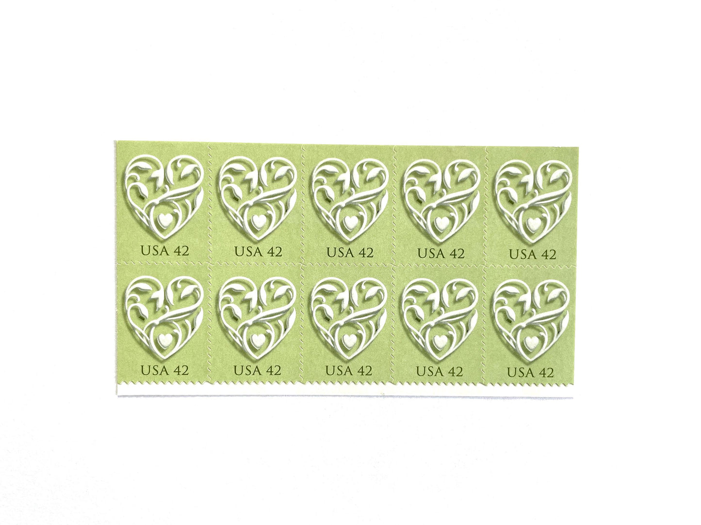 Green Wedding Hearts Stamps (Wedding Series, Love, Heart, Valentine's Day) Vintage Unused USPS Postage 42c