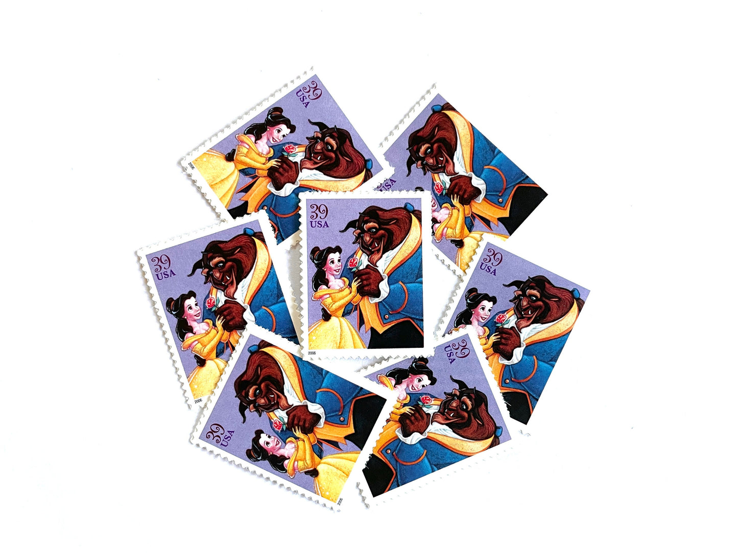 Beauty and the Beast Stamps (Art of Disney Romance series, Disney Characters) Vintage Unused USPS Postage 39 cents
