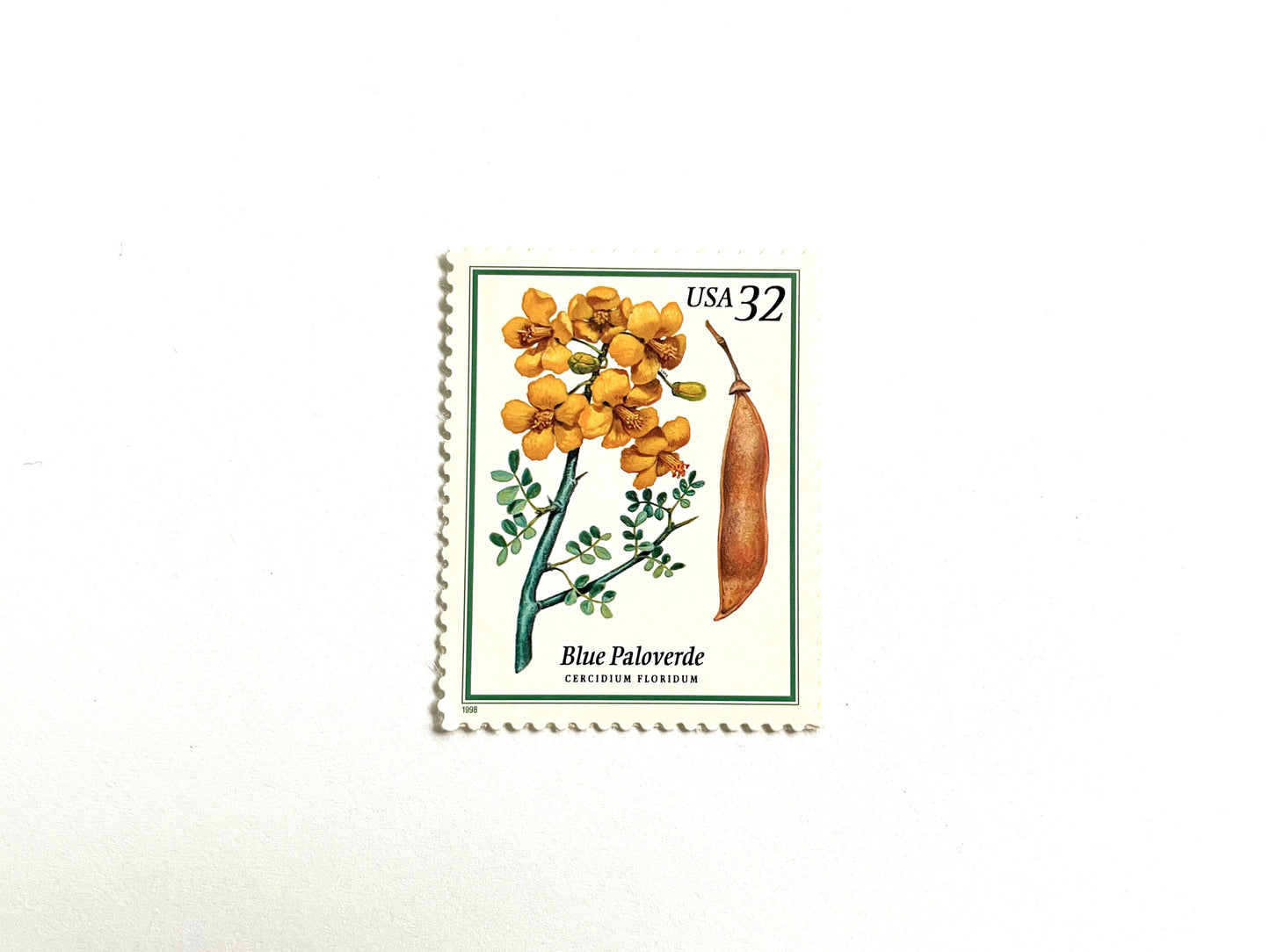Flowering Trees Blue Paloverde Stamps (Southwest Flora, Arizona State Tree, Yellow Flower) Vintage Unused USPS Postage 32c