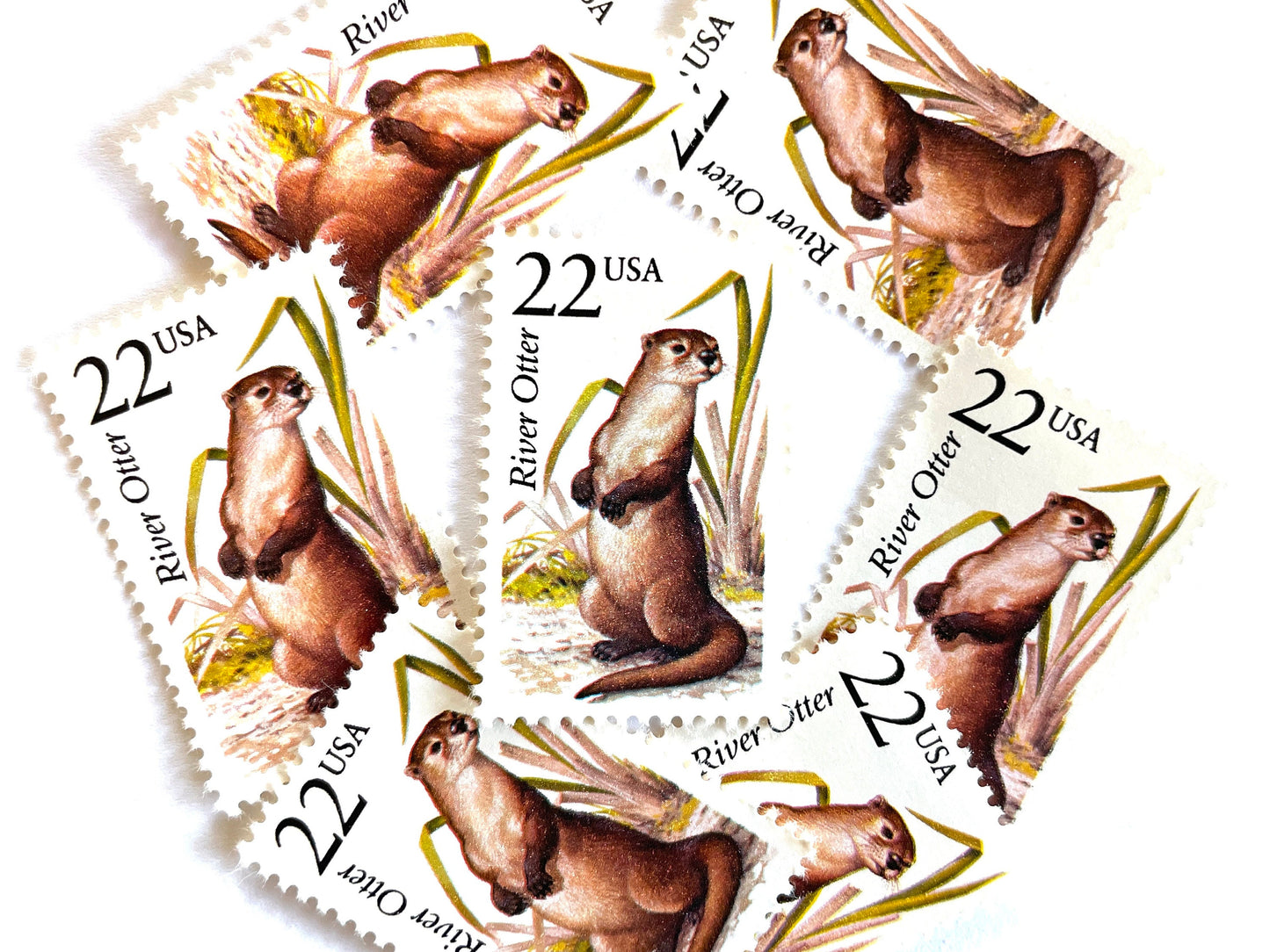 River Otter Stamps (North American Wildlife Series, Marine Life, Multicolored) Vintage Unused USPS Postage 22c
