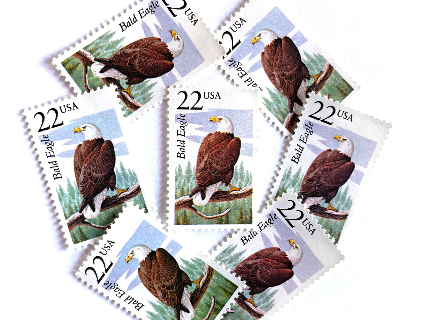 Bald Eagle Stamps (North American Wildlife Series, Bird, Multicolored) Vintage Unused USPS Postage 22c
