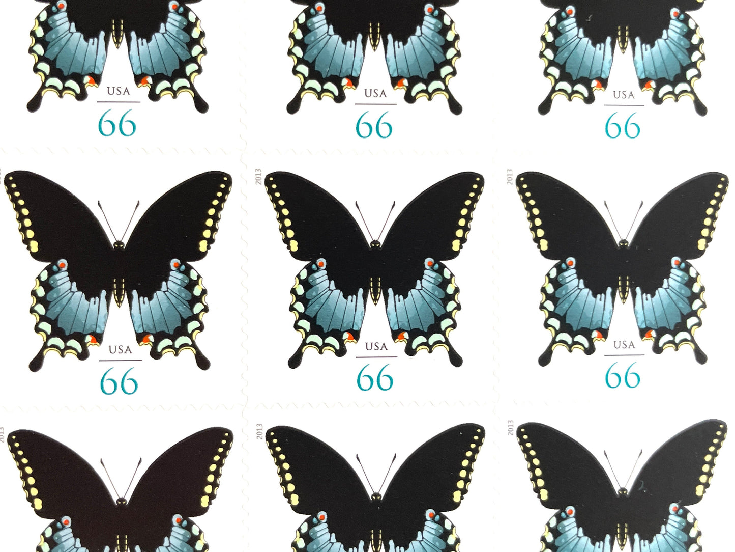 2013 Spicebush Swallowtail Butterfly USPS Postage Stamp, 66 cents, Uncirculated, Unused Mail Stamp, Mint Condition Stamp, Blue Postage Stamp, Black Postage Stamp, United States Postal Service Stamps, Face Value 66 cents, Butterfly Series Stamp, Butterflies, Insects, Scott 4736