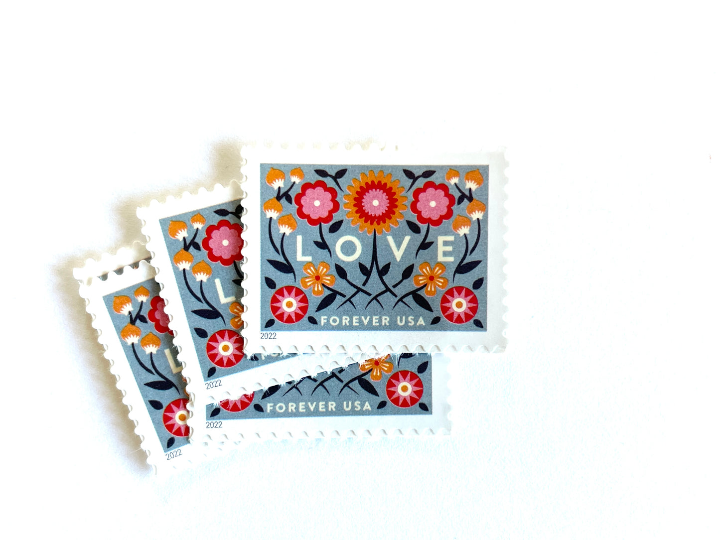 2022 LOVE Forever Blue Background USPS Postage Stamp, Uncirculated, Unused Mail Stamp, Mint Condition, Forever Stamp, Wedding Postage, Valentine's Day Postage, Valentine's Day Stamp, Floral Stamp, Floral Postage, Flowers, Blue Postage Stamp, United States Postal Service Stamps, Face Value Forever Stamp