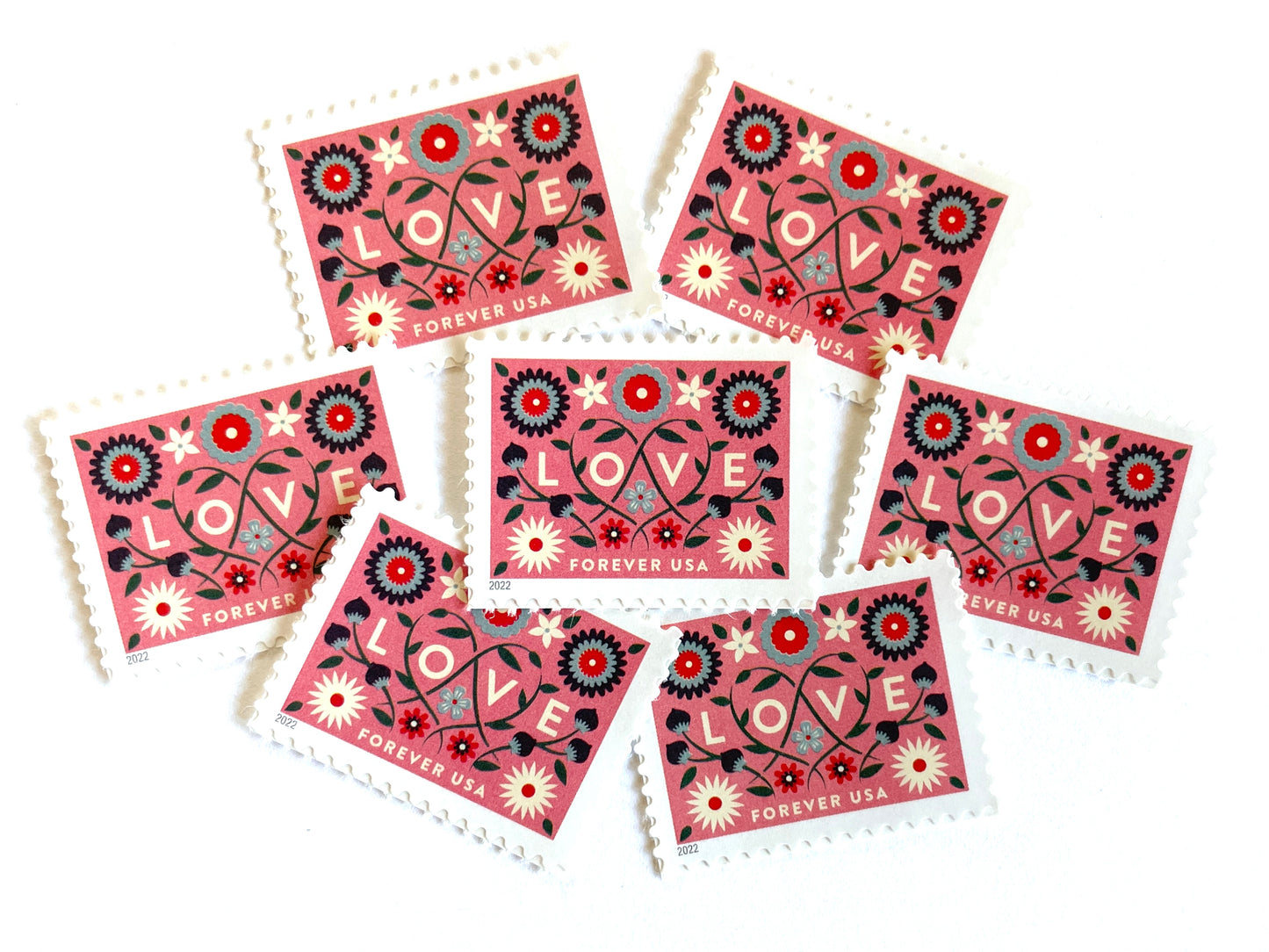 2022 LOVE Forever Pink Background USPS Postage Stamp, Uncirculated, Unused Mail Stamp, Mint Condition Stamp, Forever Stamp, Wedding Postage, Valentine's Day Postage, Valentine's Day Stamp, Floral Stamp, Floral Postage, Flowers, Pink Postage Stamp, Coral Postage Stamp, United States Postal Service Stamps, Face Value Forever Stamp, Love Series Stamp