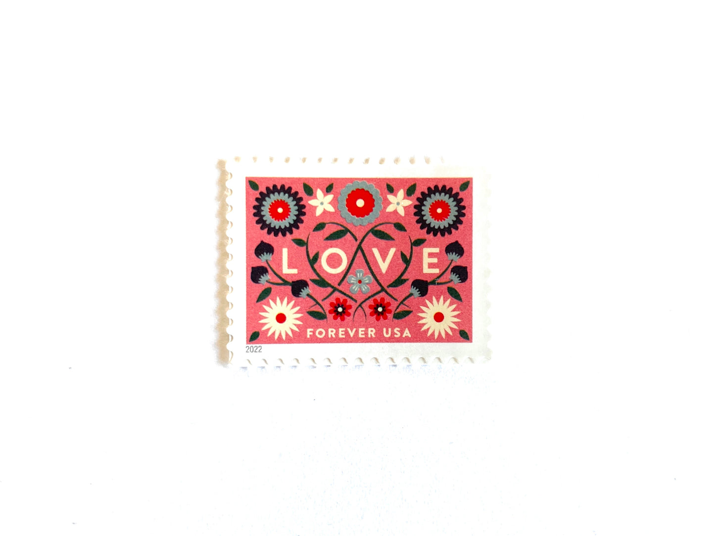 2022 LOVE Forever Pink Background USPS Postage Stamp, Uncirculated, Unused Mail Stamp, Mint Condition Stamp, Forever Stamp, Wedding Postage, Valentine's Day Postage, Valentine's Day Stamp, Floral Stamp, Floral Postage, Flowers, Pink Postage Stamp, Coral Postage Stamp, United States Postal Service Stamps, Face Value Forever Stamp, Love Series Stamp