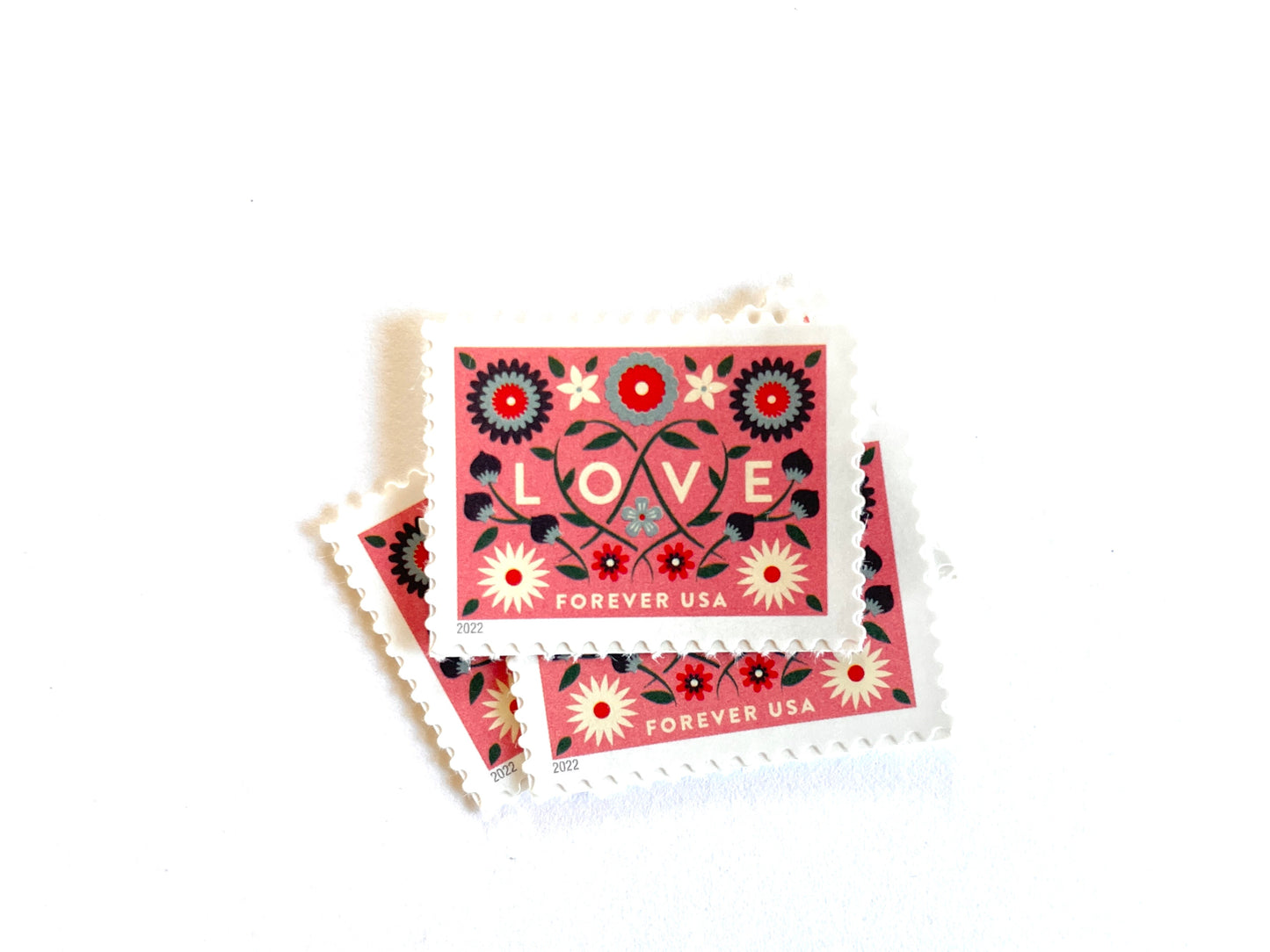 2022 LOVE Forever Pink Background USPS Postage Stamp, Uncirculated, Unused Mail Stamp, Mint Condition Stamp, Forever Stamp, Wedding Postage, Valentine's Day Postage, Valentine's Day Stamp, Floral Stamp, Floral Postage, Flowers, Pink Postage Stamp, Coral Postage Stamp, United States Postal Service Stamps, Face Value Forever Stamp, Love Series Stamp