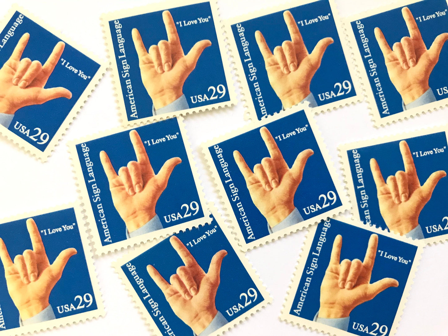 Sign Language "I Love You" Mail Stamps (American Sign Language, ASL) Vintage Unused USPS Postage 29c