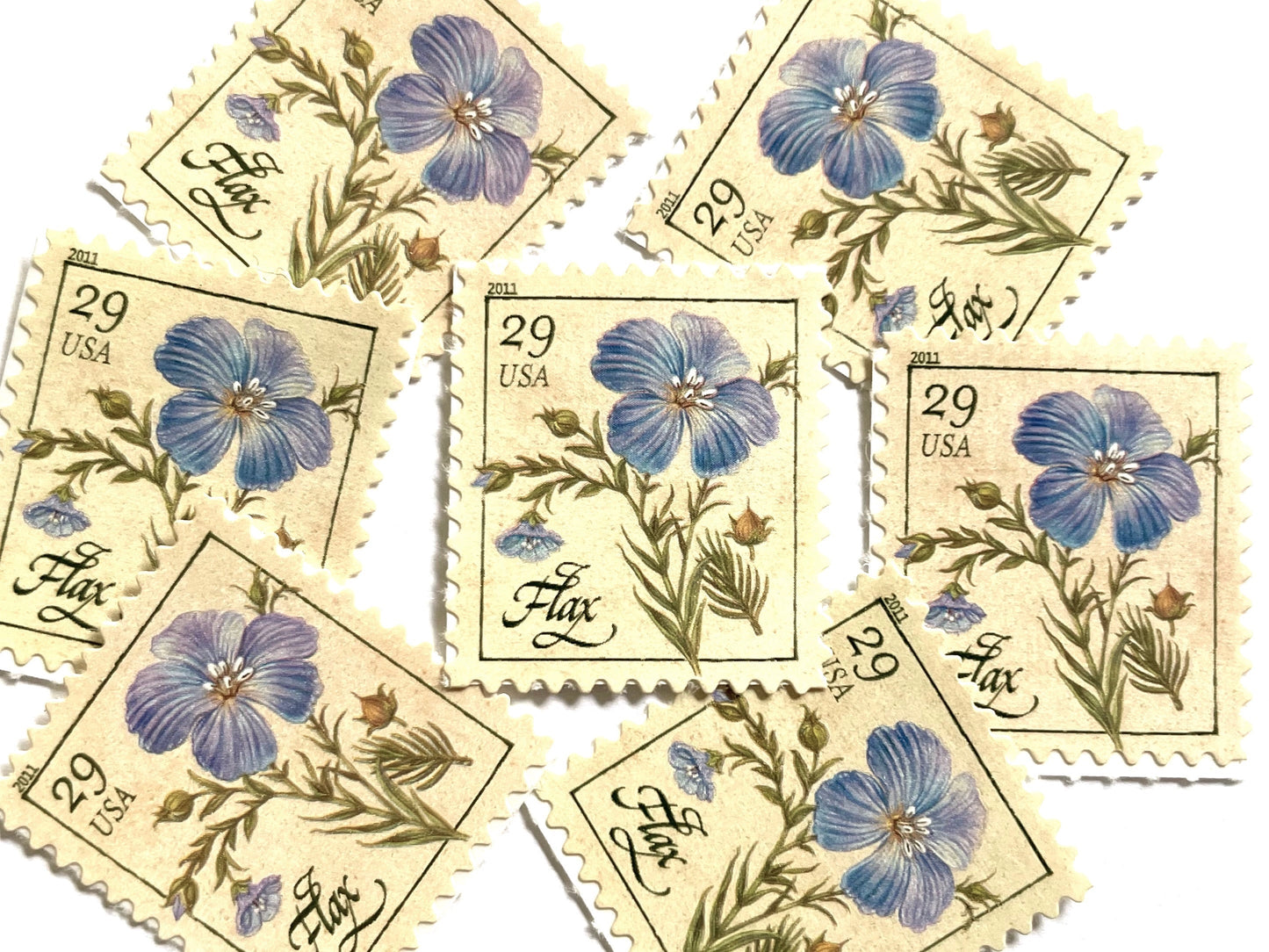 Flax Herb Stamps (Herbs, Culinary, Flowers, Bridal, Blue) Vintage Unused USPS Postage 29c