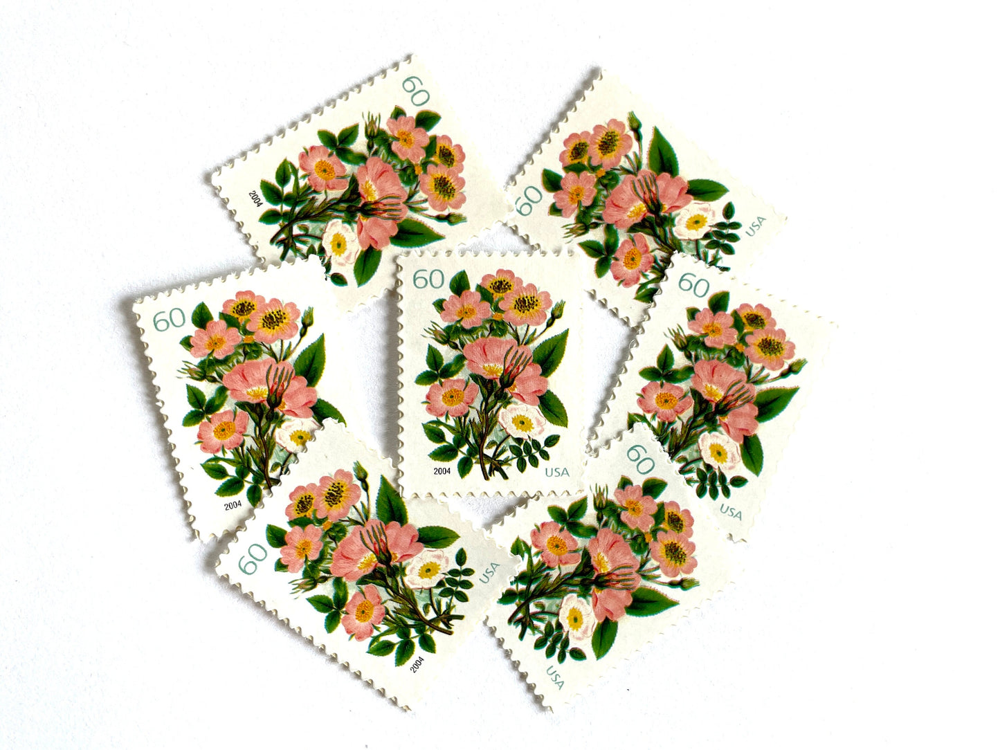 Wedding Series Garden Botanical Stamps (Bridal Bouquet, Coral, Pink) Vintage Unused USPS Postage 60c