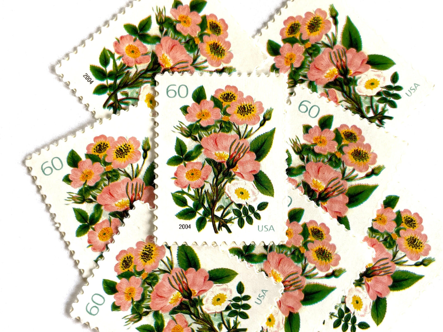 Wedding Series Garden Botanical Stamps (Bridal Bouquet, Coral, Pink) Vintage Unused USPS Postage 60c
