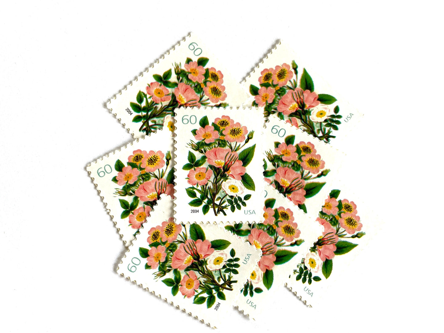 Wedding Series Garden Botanical Stamps (Bridal Bouquet, Coral, Pink) Vintage Unused USPS Postage 60c