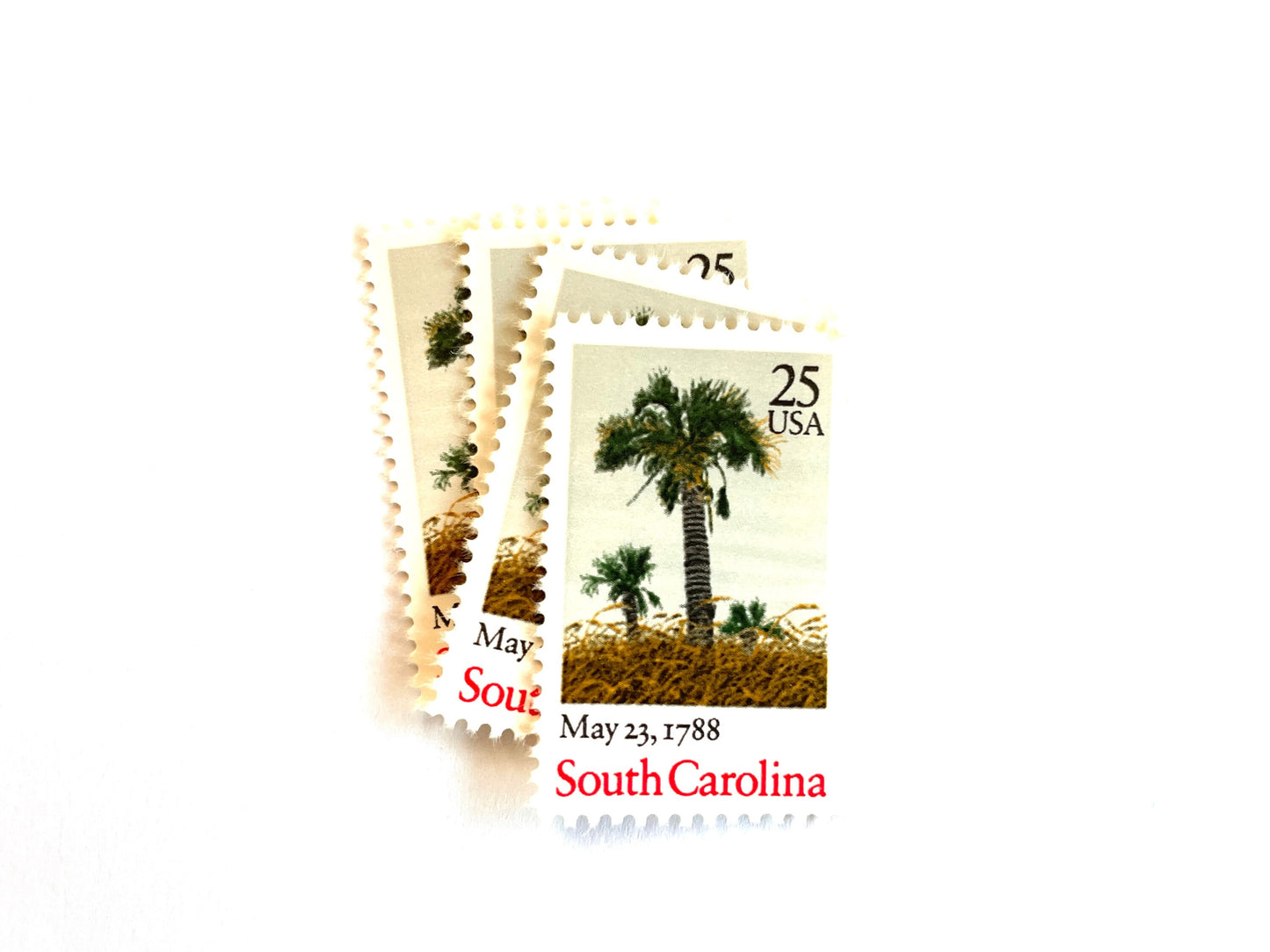 South Carolina Bicentenary Statehood Stamps (Palmetto, Palm Tree, Beach) Vintage Unused USPS Postage 25c