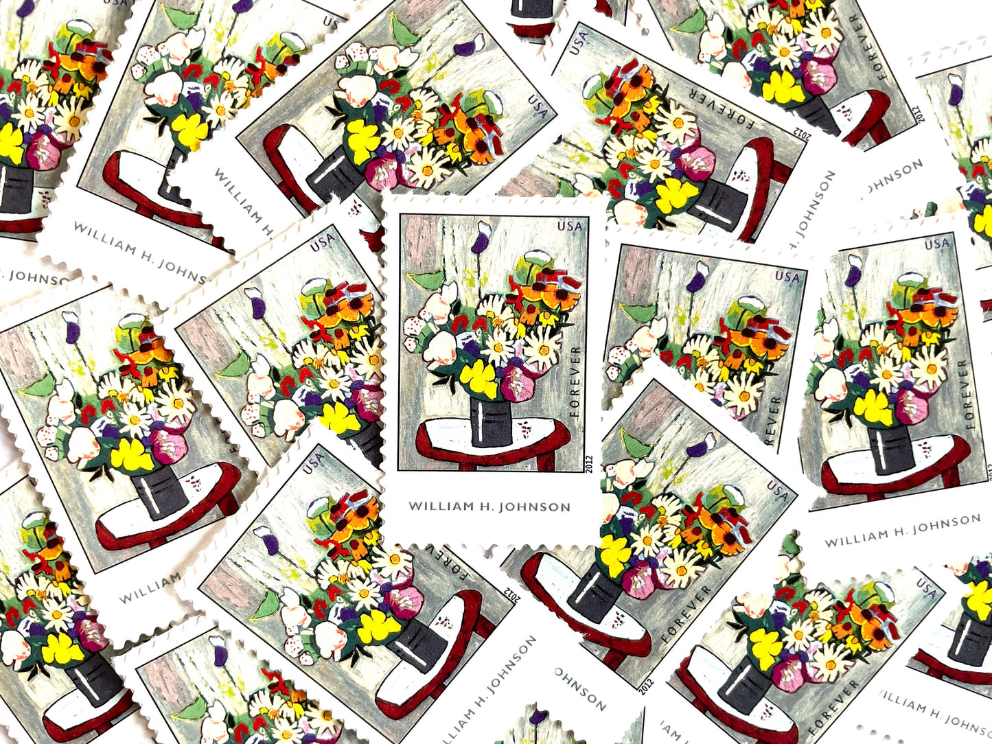 William H Johnson Stamps (American Treasures Series, Flowers, Painting) Vintage Unused USPS Postage Forever Stamp