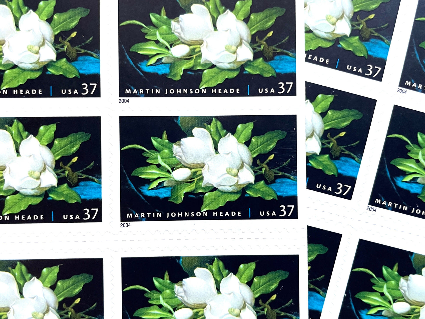 White Magnolia Stamps (Martin Johnson Heade American Treasures Painting) Vintage Unused USPS Postage 37c