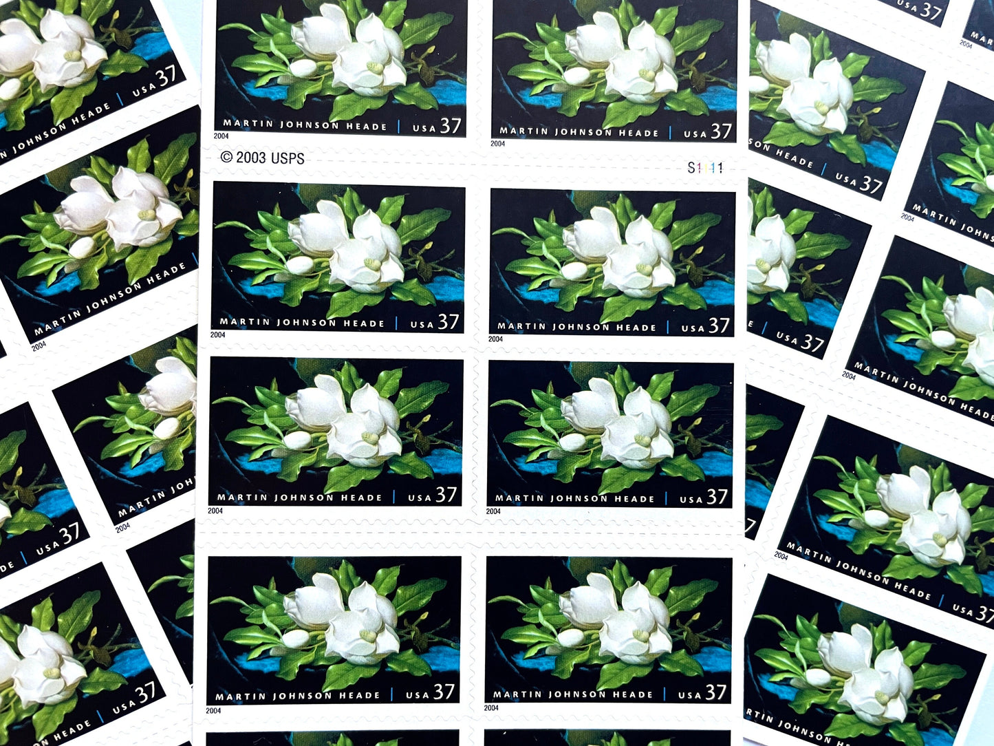White Magnolia Stamps (Martin Johnson Heade American Treasures Painting) Vintage Unused USPS Postage 37c