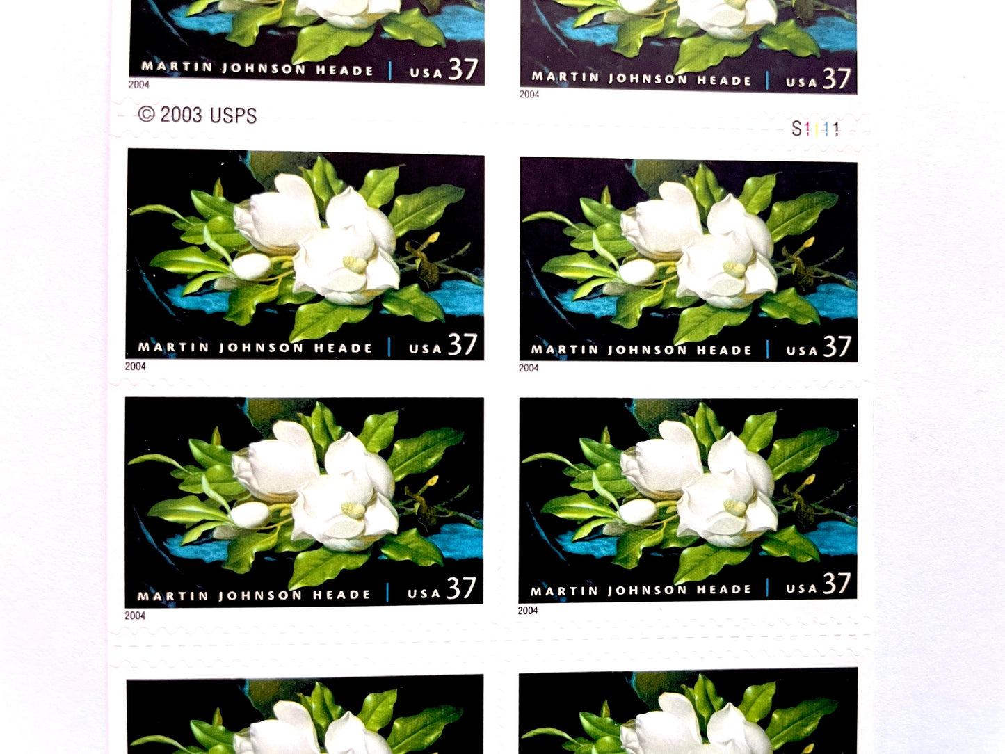 White Magnolia Stamps (Martin Johnson Heade American Treasures Painting) Vintage Unused USPS Postage 37c