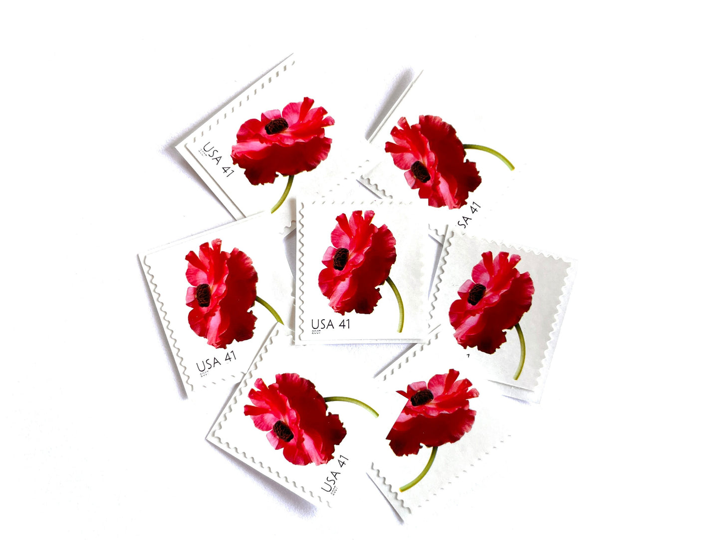 Poppy Stamps (Beautiful Blooms Series, Flowers, Bridal, Red) Vintage Unused USPS Postage 41c