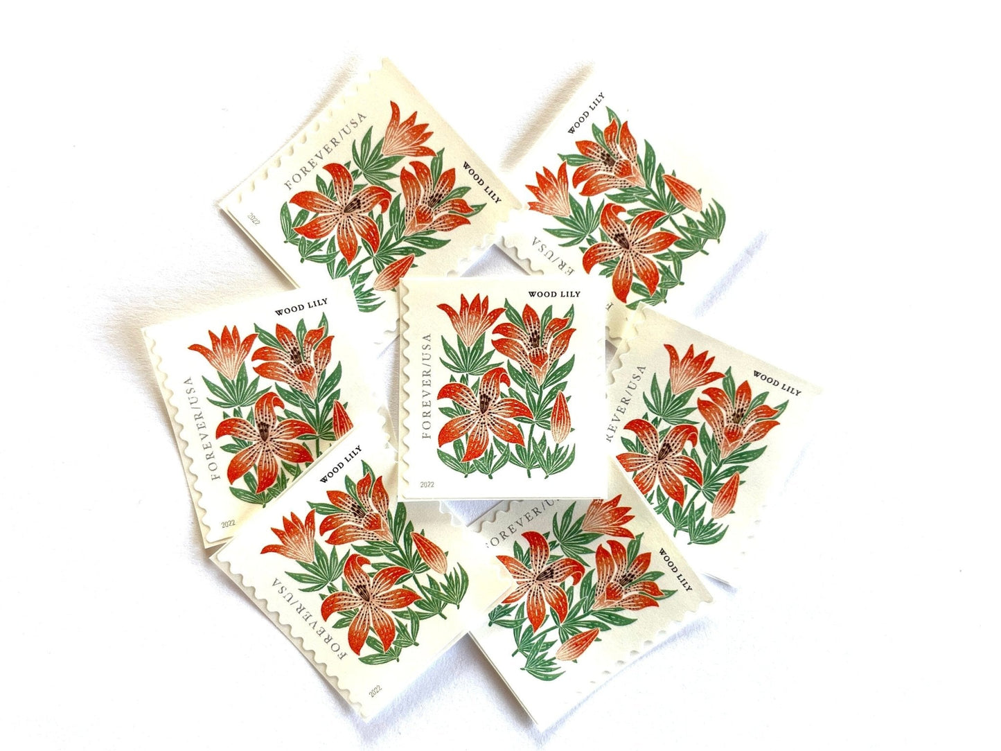 Unused Mountain Flora Wood Lily Stamps (Red, Flower, Love, Floral, Wedding) USPS Postage Forever Stamp - Heritage Post House
