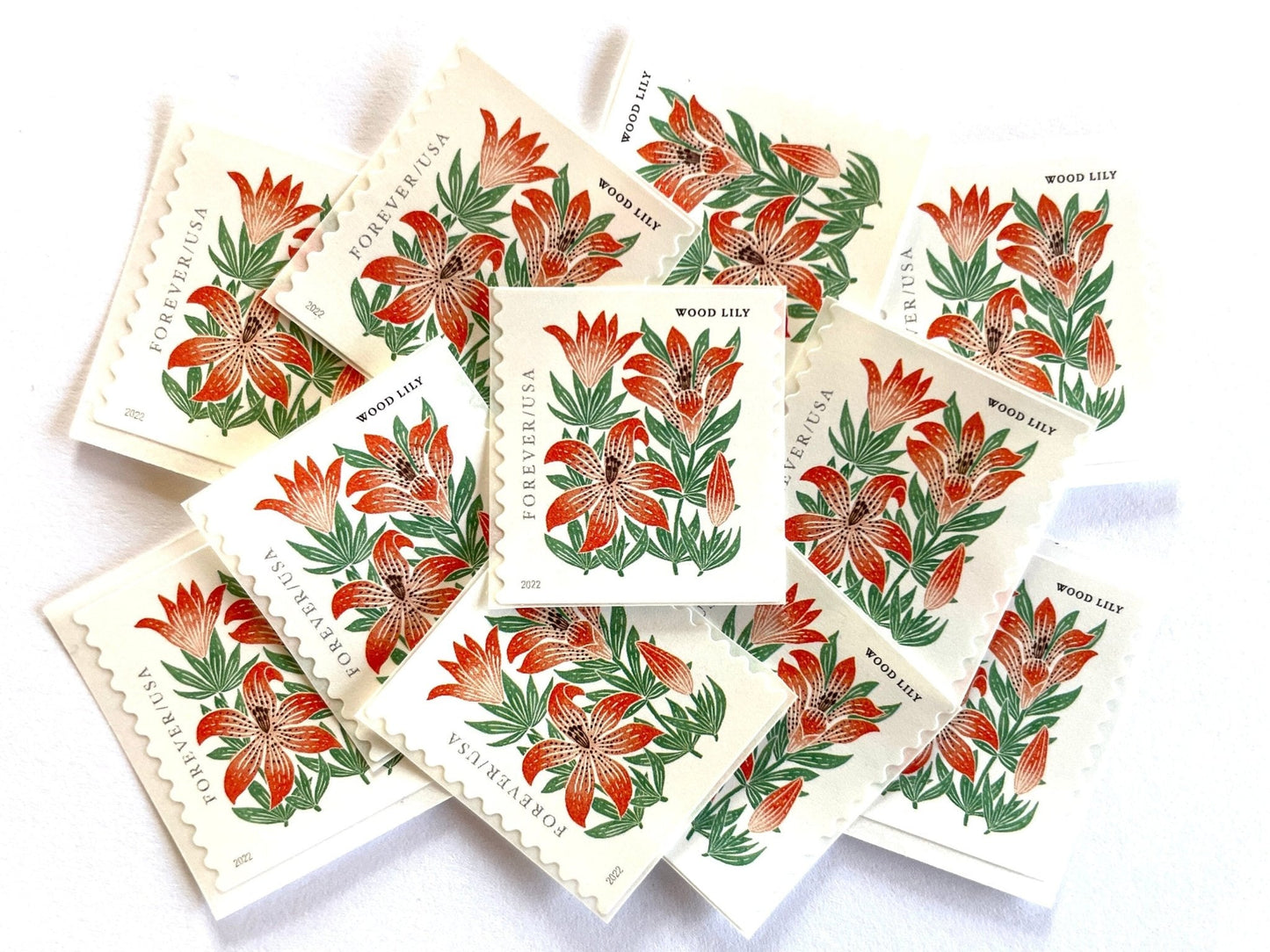 Unused Mountain Flora Wood Lily Stamps (Red, Flower, Love, Floral, Wedding) USPS Postage Forever Stamp - Heritage Post House