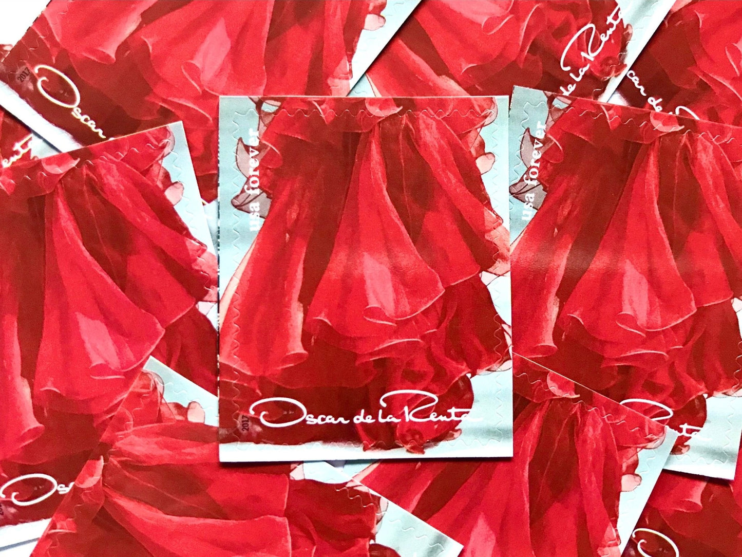 Unused Vintage Oscar de la Renta Red Dress Stamps (ODLR, Fashion Designer) USPS Postage Forever Stamp - Heritage Post House