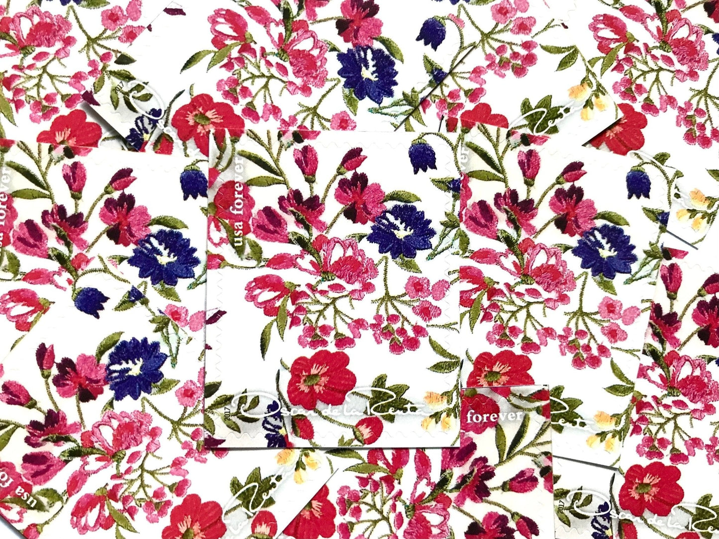 Unused Vintage Oscar de la Renta White Floral Fabric Stamps (ODLR, Fashion Designer, Flowers) USPS Postage Forever Stamp - Heritage Post House
