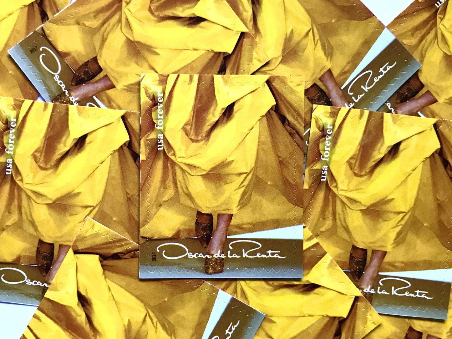 Unused Vintage Oscar de la Renta Yellow Dress Stamps (ODLR, Fashion Designer) USPS Postage Forever Stamp - Heritage Post House