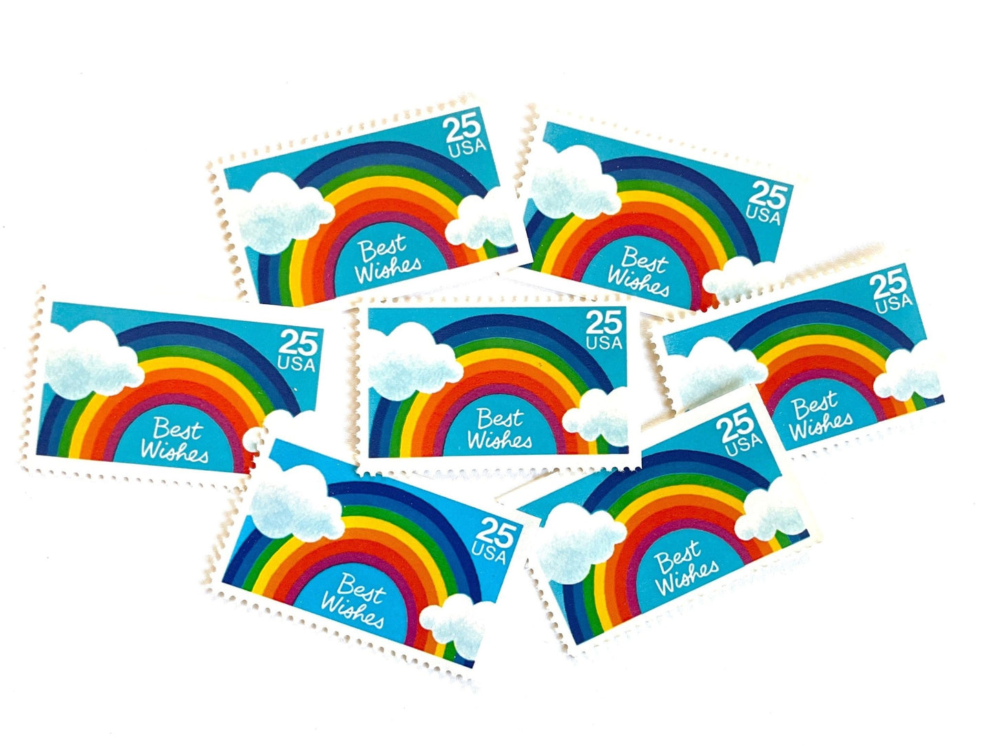 Vintage Unused Best Wishes Special Occasions Stamps (Rainbow), USPS Postage 25c - Heritage Post House