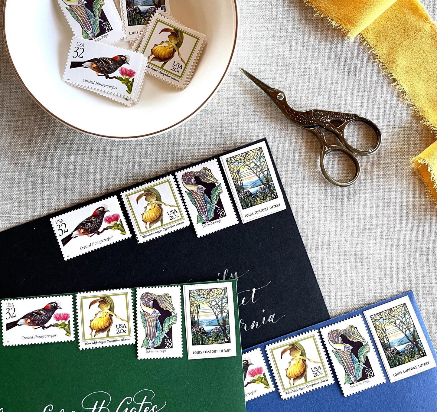 Vintage Unused Botanical Nature Postage Set of 4 Stamps (For Letters Weighing 2 - ounces ea., Flowers, Wedding) USPS Postage $1.22 per set - Heritage Post House