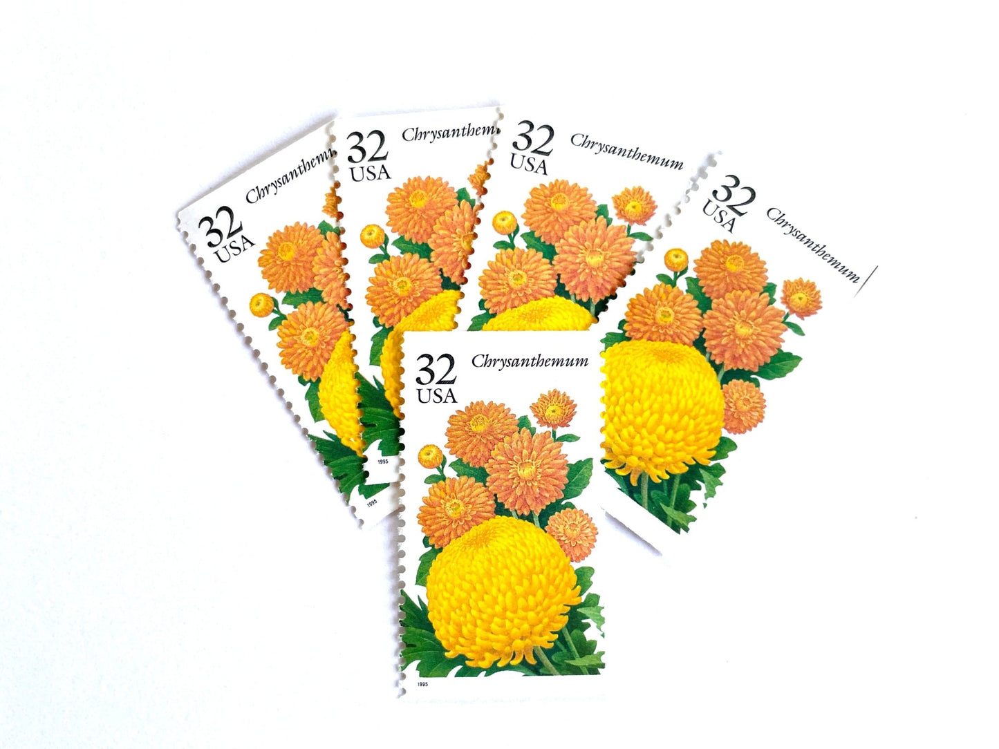 Vintage Unused Chrysanthemum Flower Stamps (The Seasonal Garden), USPS Postage 32c - Heritage Post House