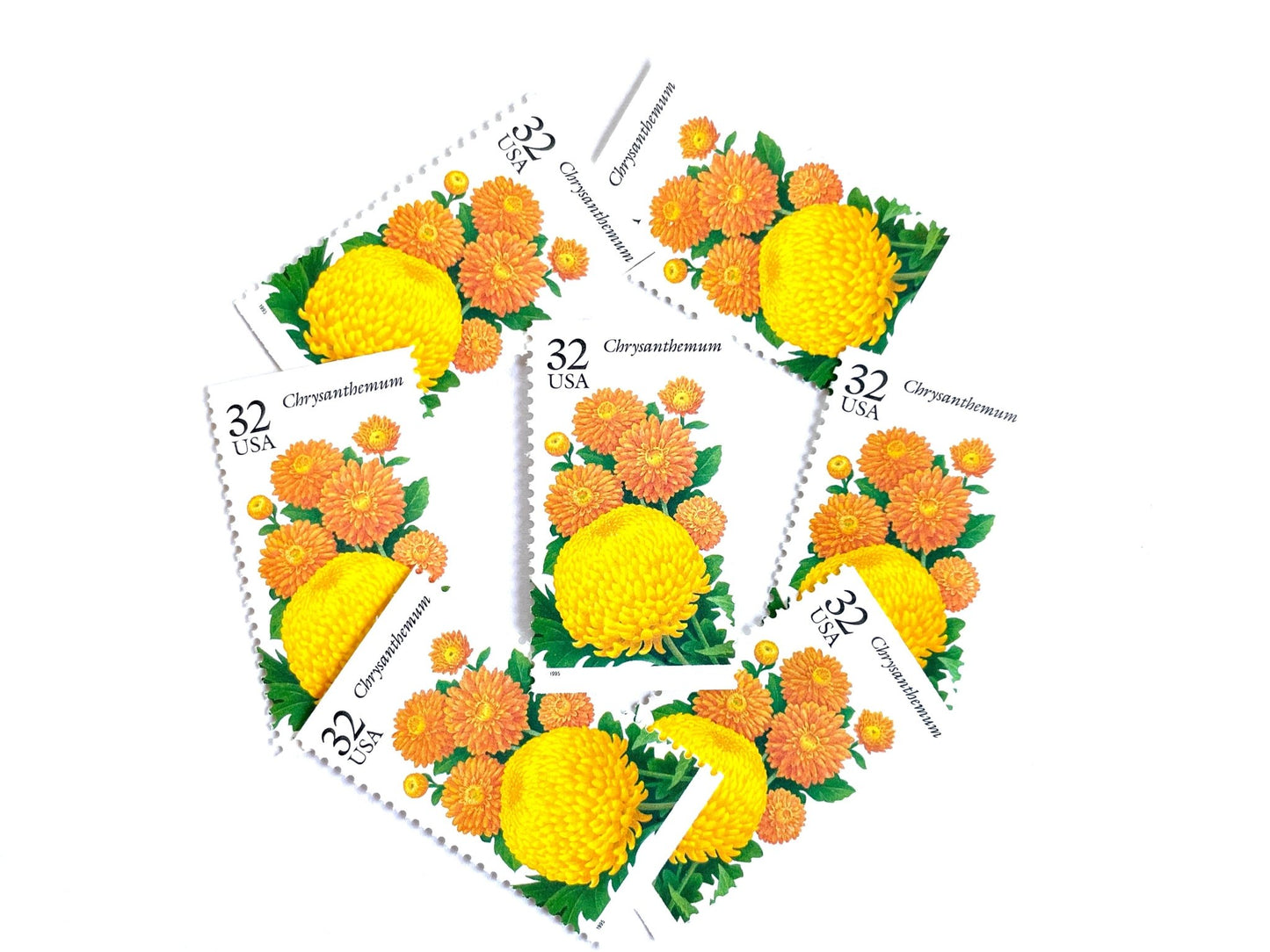 Vintage Unused Chrysanthemum Flower Stamps (The Seasonal Garden), USPS Postage 32c - Heritage Post House