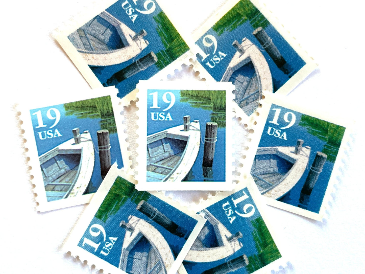 Vintage Unused Fishing Boat Stamps (Nautical, Lake, Mini - Scape) USPS Postage 19c - Heritage Post House