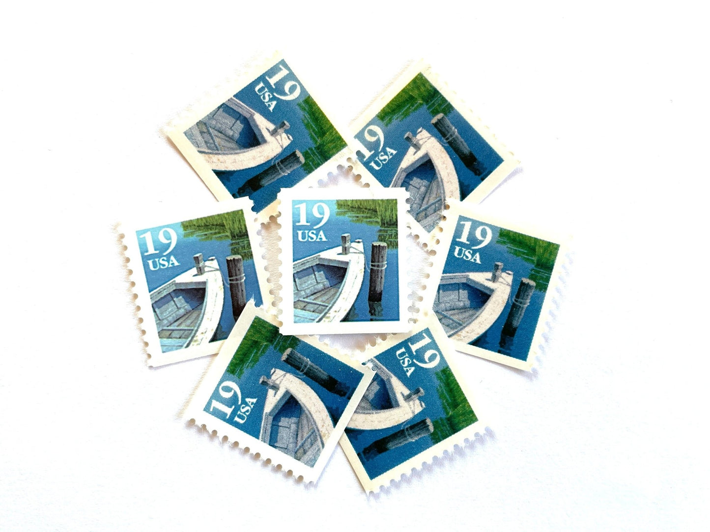 Vintage Unused Fishing Boat Stamps (Nautical, Lake, Mini - Scape) USPS Postage 19c - Heritage Post House