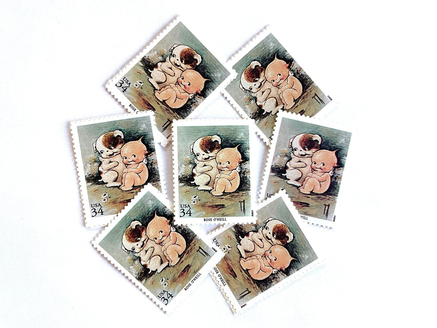 Vintage Unused Kewpie with Kewpiedoodle Dog Stamps (American Illustrators Rose O'Neill) USPS Postage 34c - Heritage Post House
