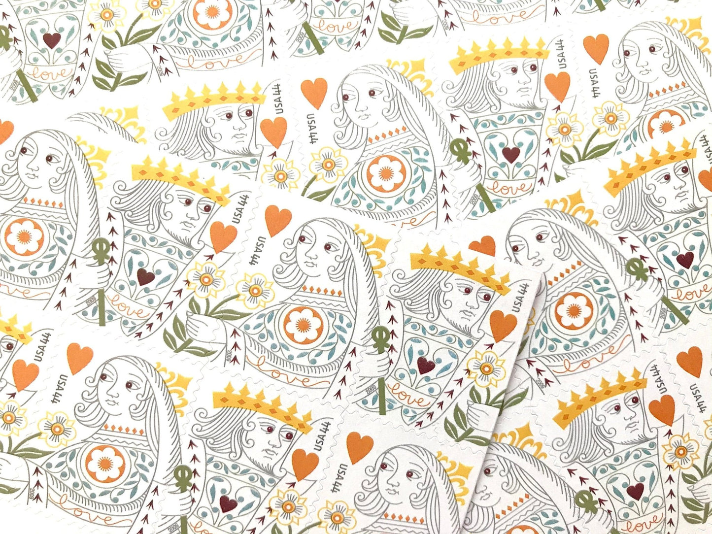 Vintage Unused King and Queen of Hearts Stamp Sets (Love Series, Playing Cards, Wedding), USPS Postage 44c ea/88c per set - Heritage Post House