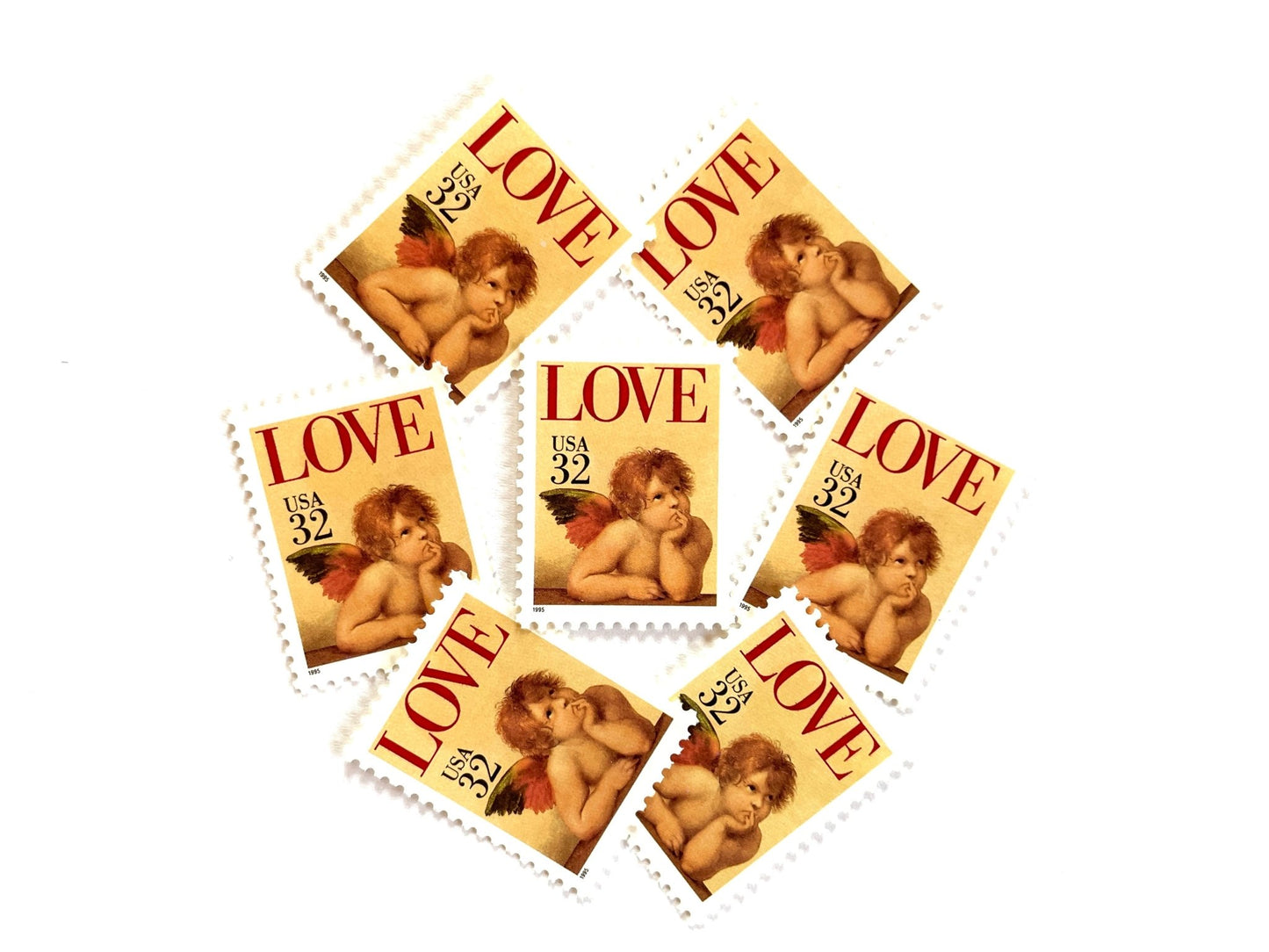 Vintage Unused Love Cherub Stamps (Raphael's "Sistine Madonna"), USPS Postage 32c - Heritage Post House