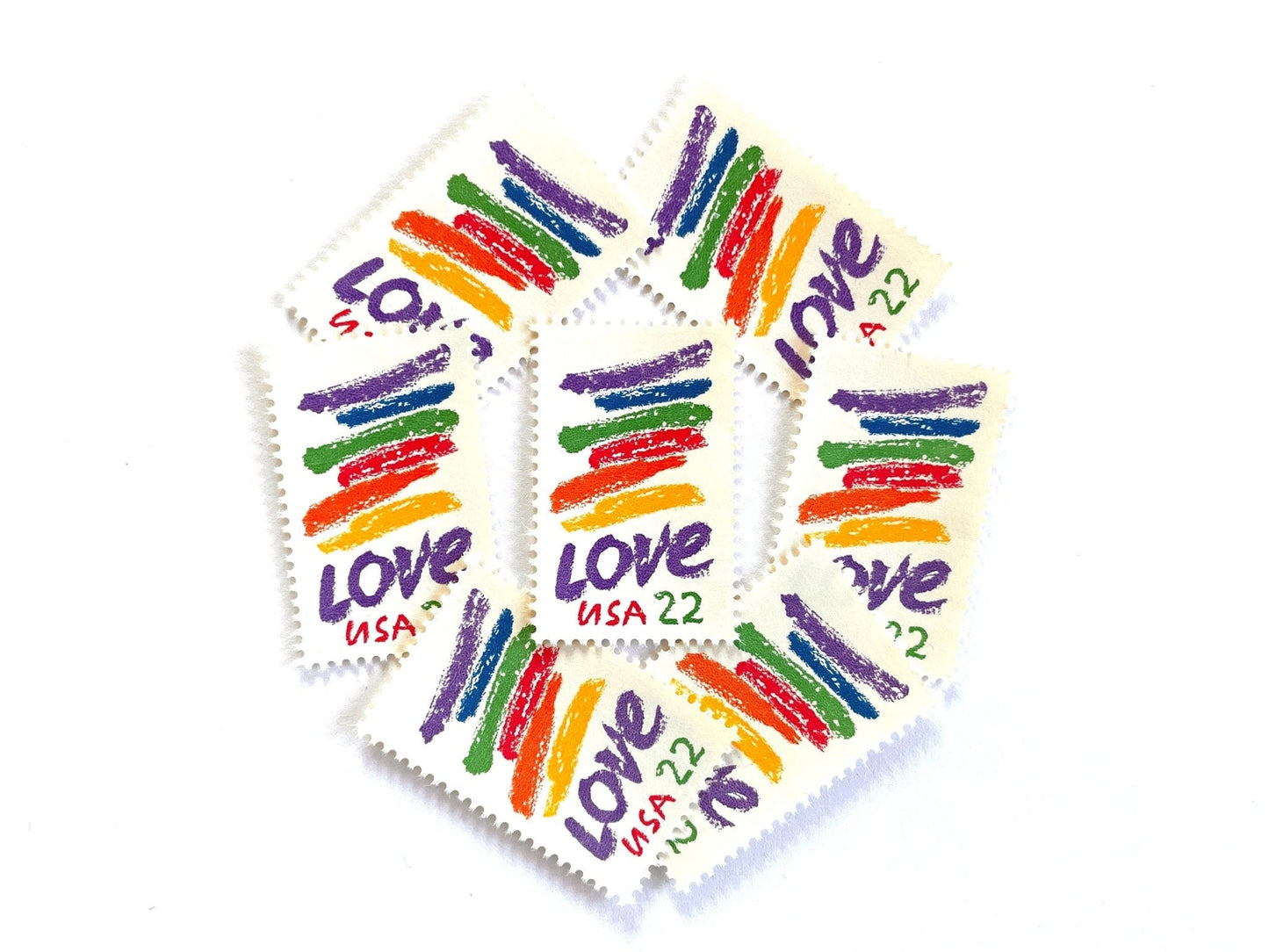 Vintage Unused Love Crayon Stamps (Love Series, Rainbow) USPS Postage 22c - Heritage Post House