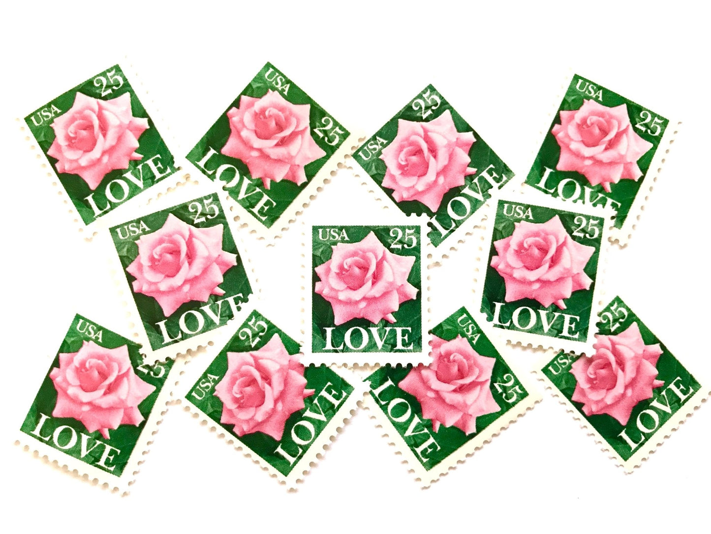 Vintage Unused Love Rose Stamps (Pink Rose), USPS Postage 25c - Heritage Post House