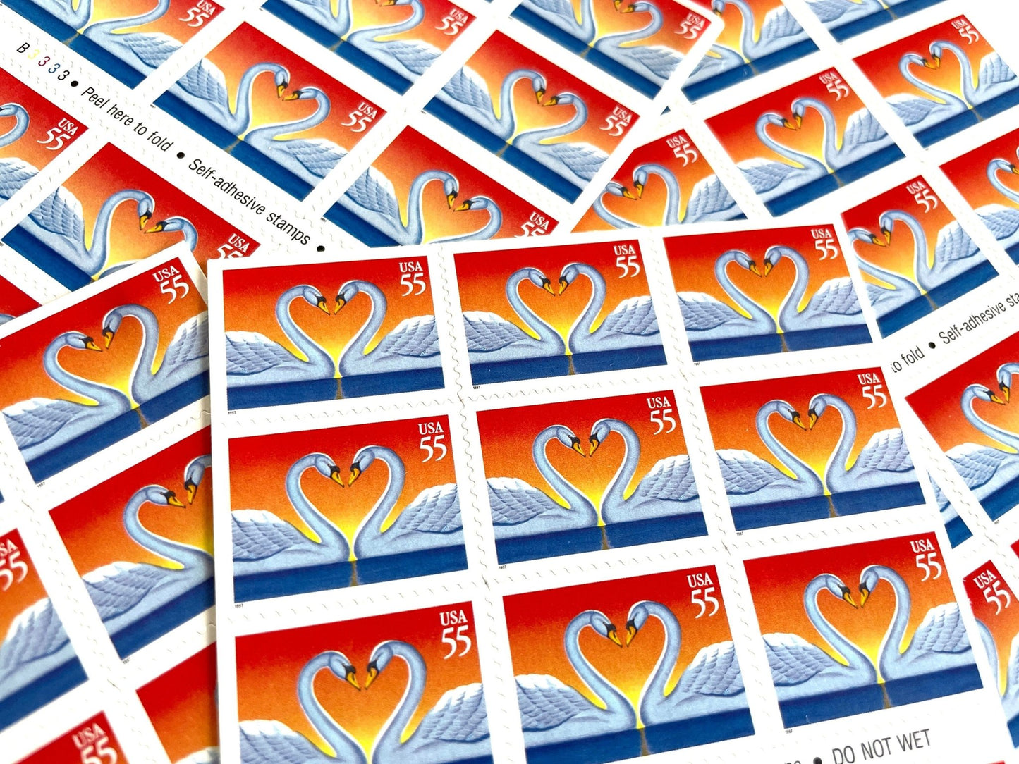 Vintage Unused Love Series Love Swans Stamps (Engagement, Wedding, Valentine's Day) USPS Postage 55c - Heritage Post House